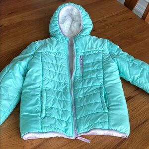 Eddie Bauer Reversible Aqua Hooded Puffer Jacket size 8/10